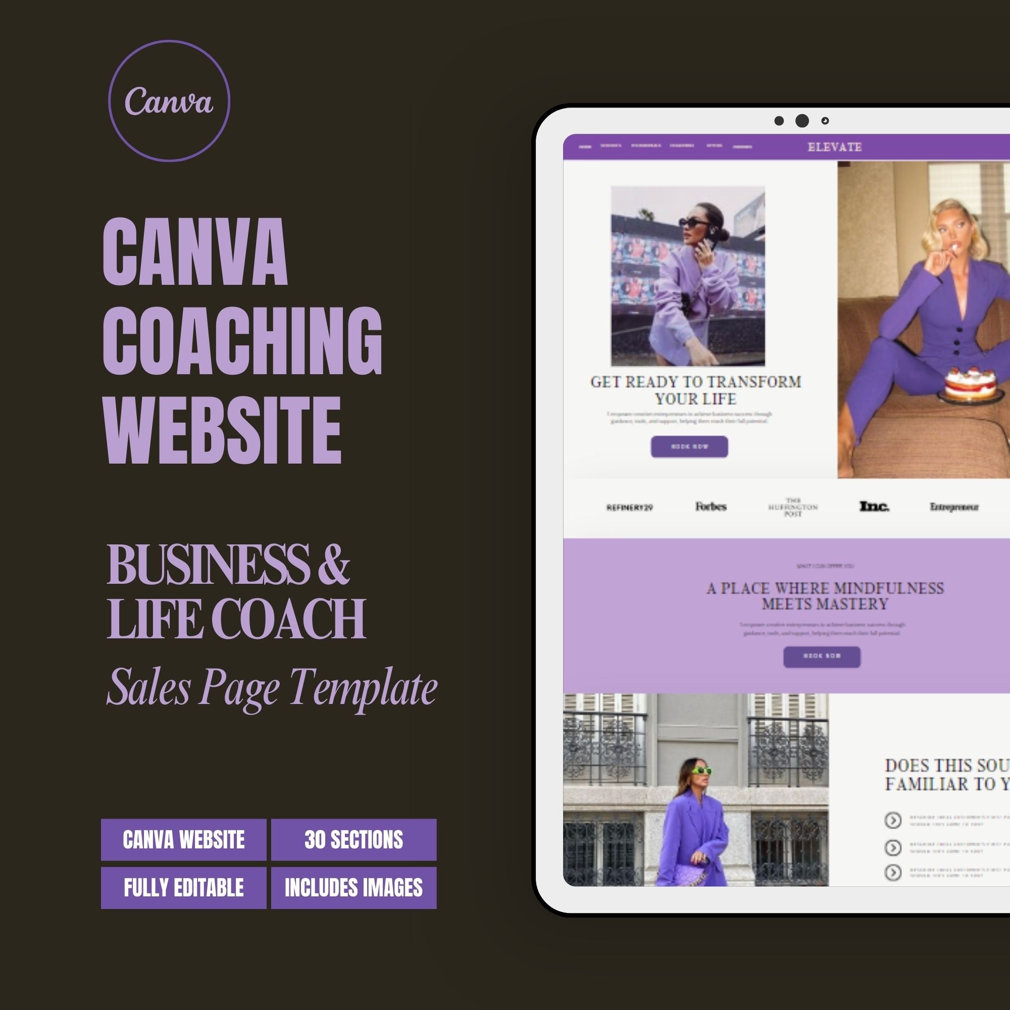 Coaching Website Template for Canva – Coaching Business Landing Page & Sales Page Website Template.
