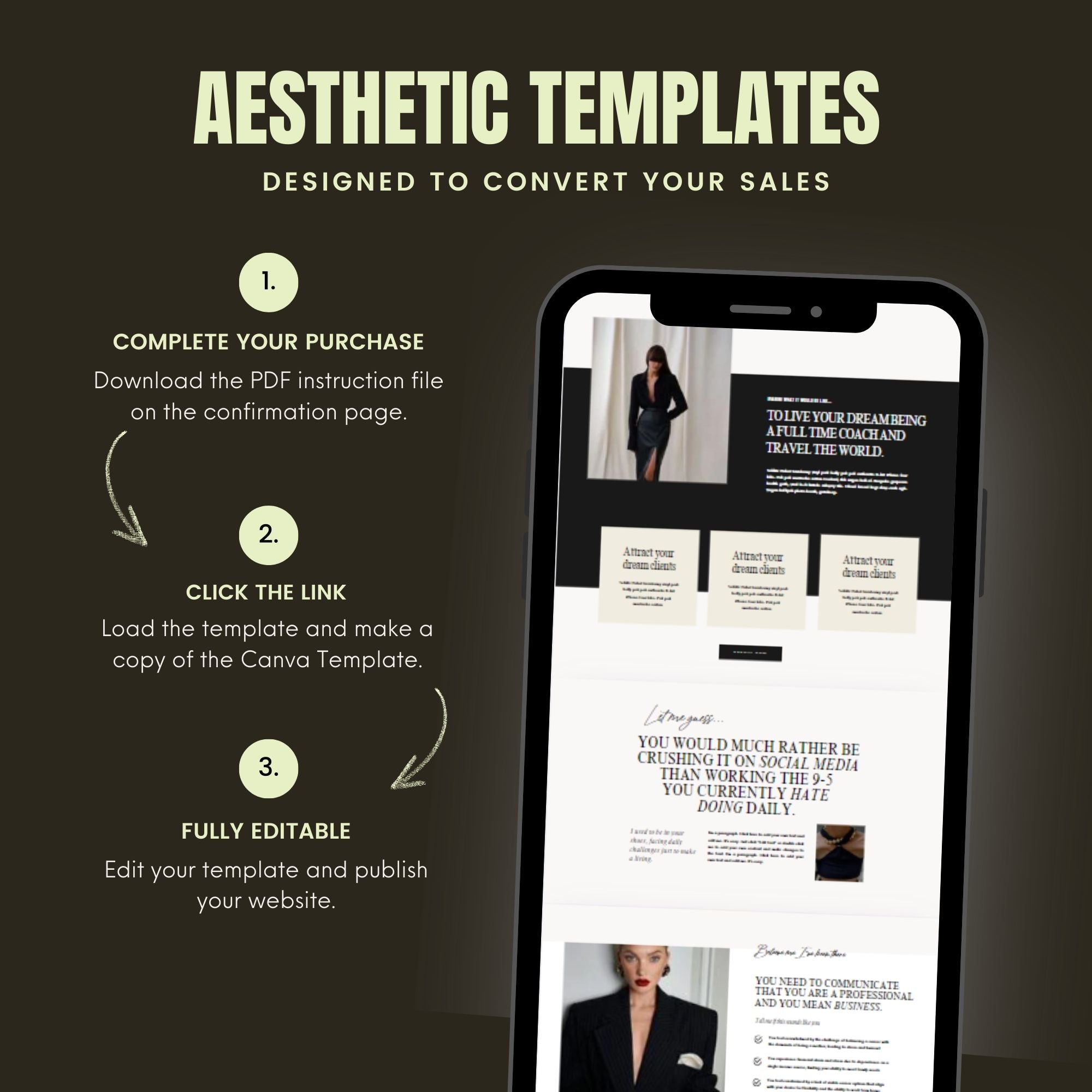 Social Media Manager Website Template - Canva Website Template and One Page Website Aesthetic Design.