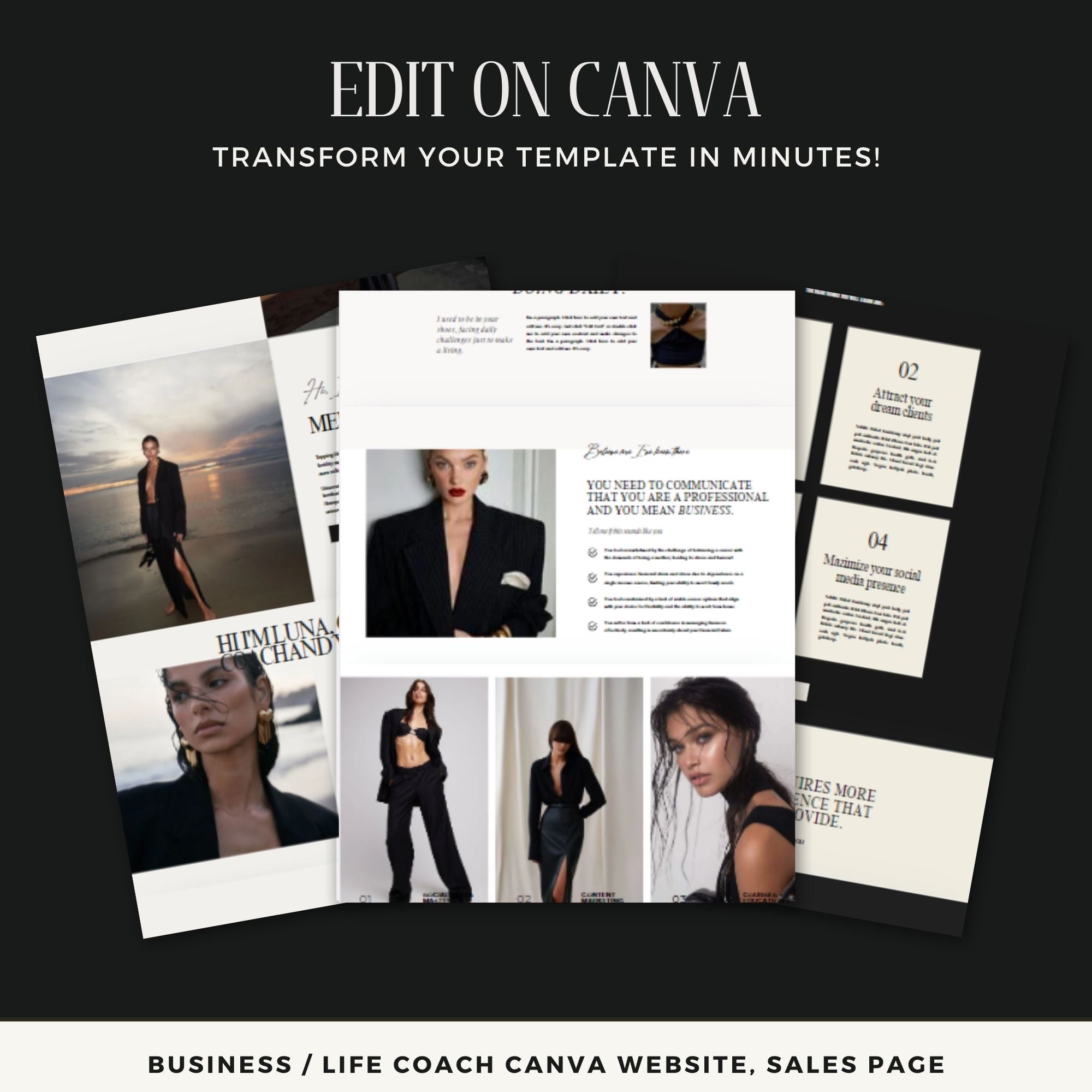 Social Media Manager Website Template - Canva Website Template and One Page Website Aesthetic Design.