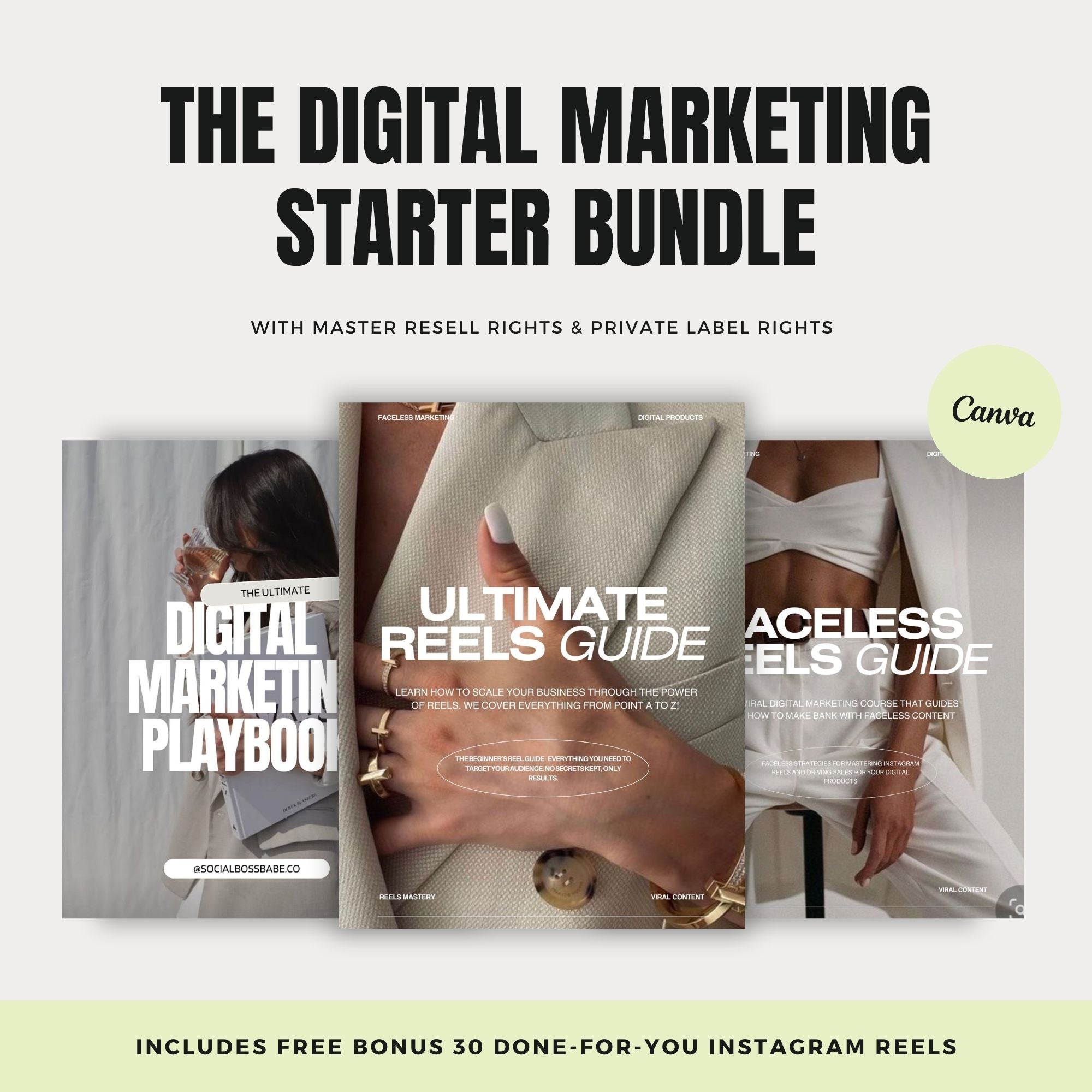 digital marketing eBook bundle with Master Resell Rights (MRR), including Faceless Reels Guide, Ultimate Reels Guide, and Digital Marketing Playbook image 1
