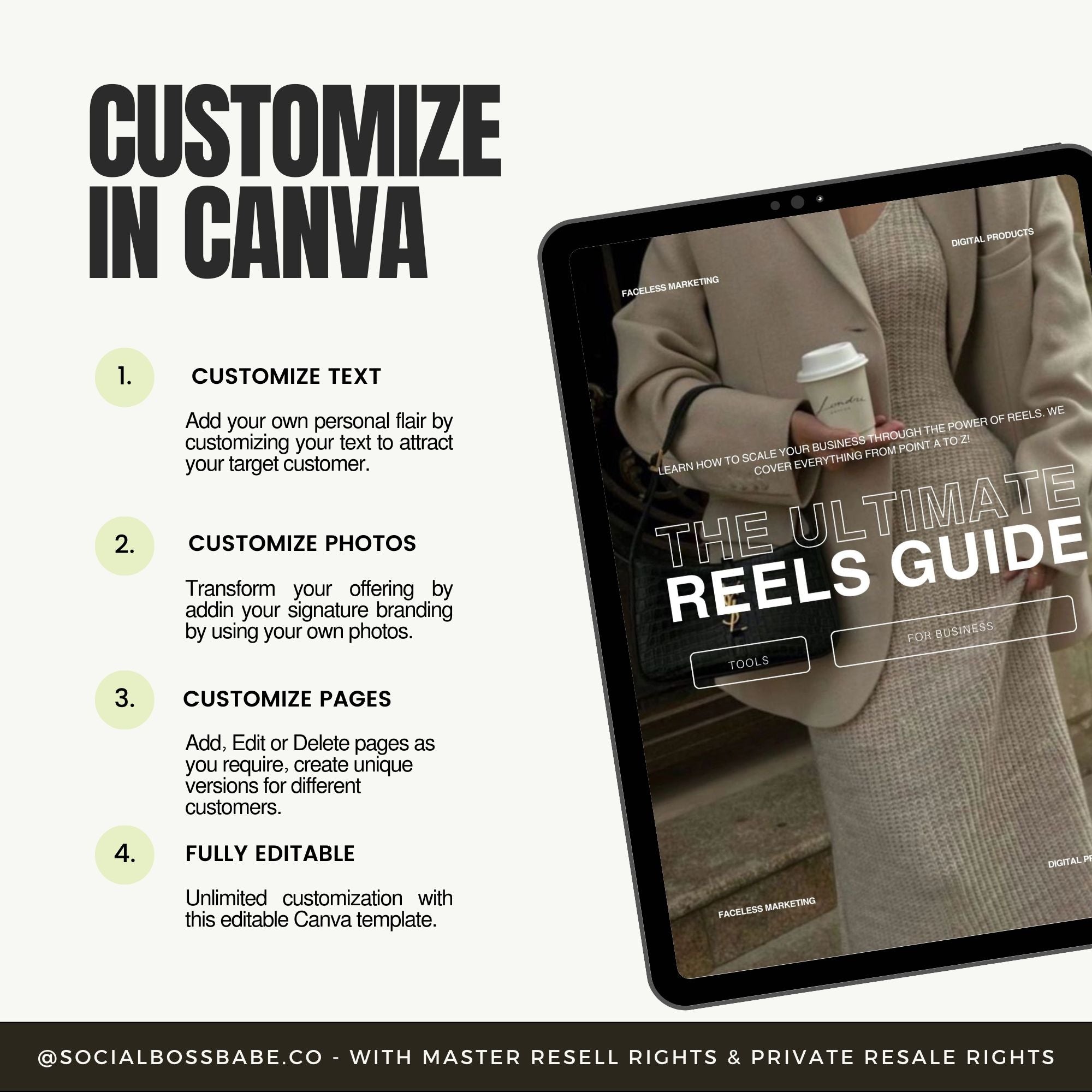 Digital marketing eBook bundle with Master Resell Rights (MRR), including Faceless Reels Guide, Ultimate Reels Guide, and Digital Marketing Playbook 7