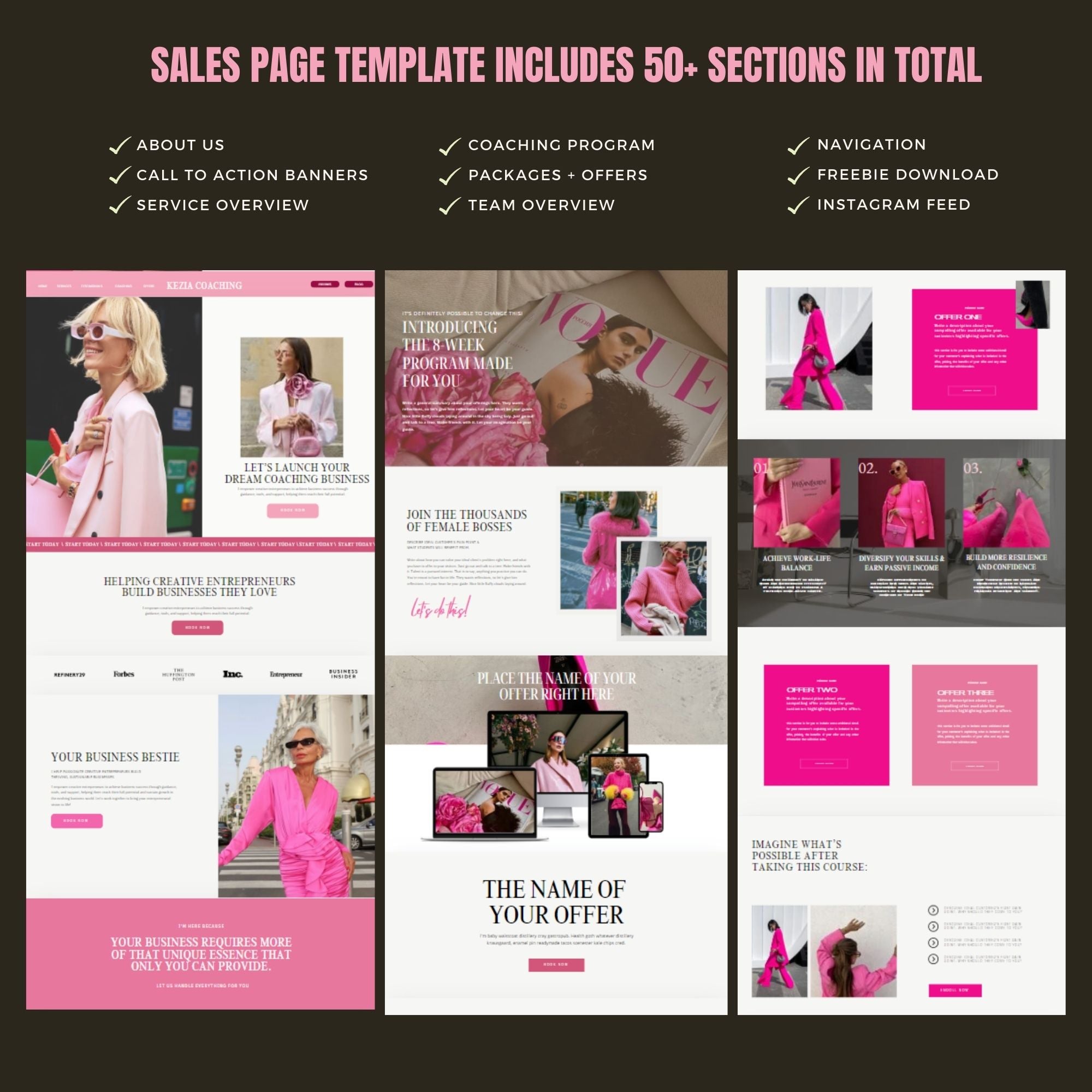 Sales Page Template – Editable Coaching & Course Landing Page Funnel Design, Pink & Minimalist.