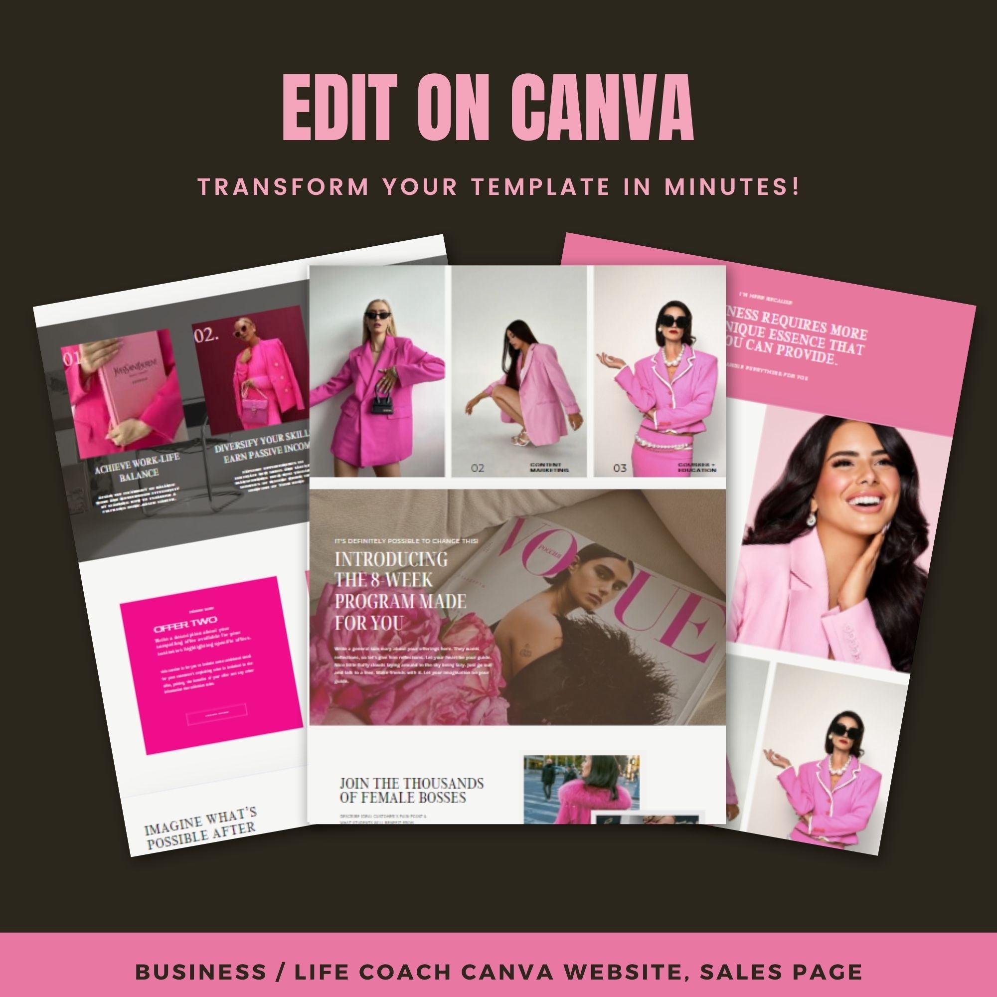 Sales Page Template – Editable Coaching & Course Landing Page Funnel Design, Pink & Minimalist.