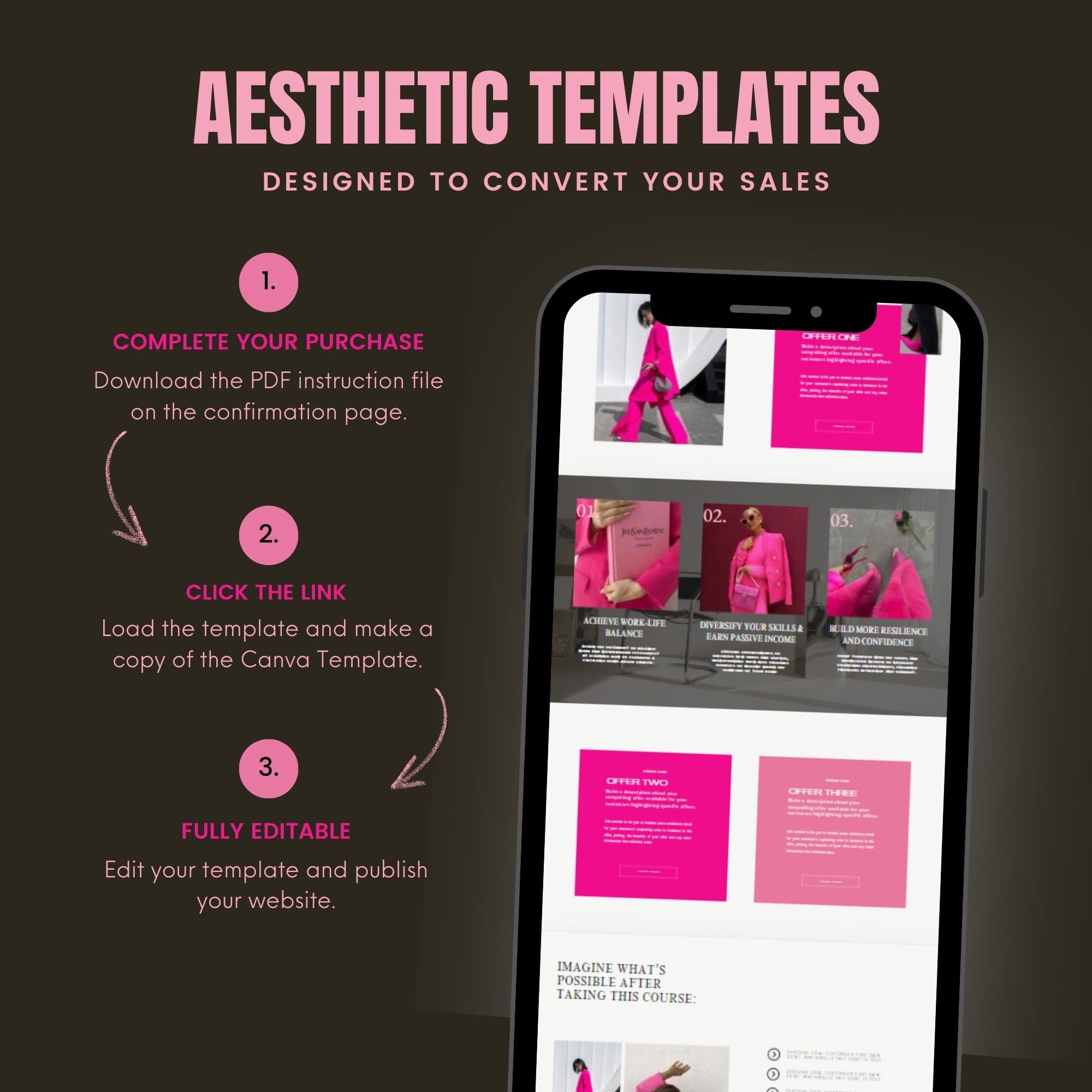 Sales Page Template – Editable Coaching & Course Landing Page Funnel Design, Pink & Minimalist.