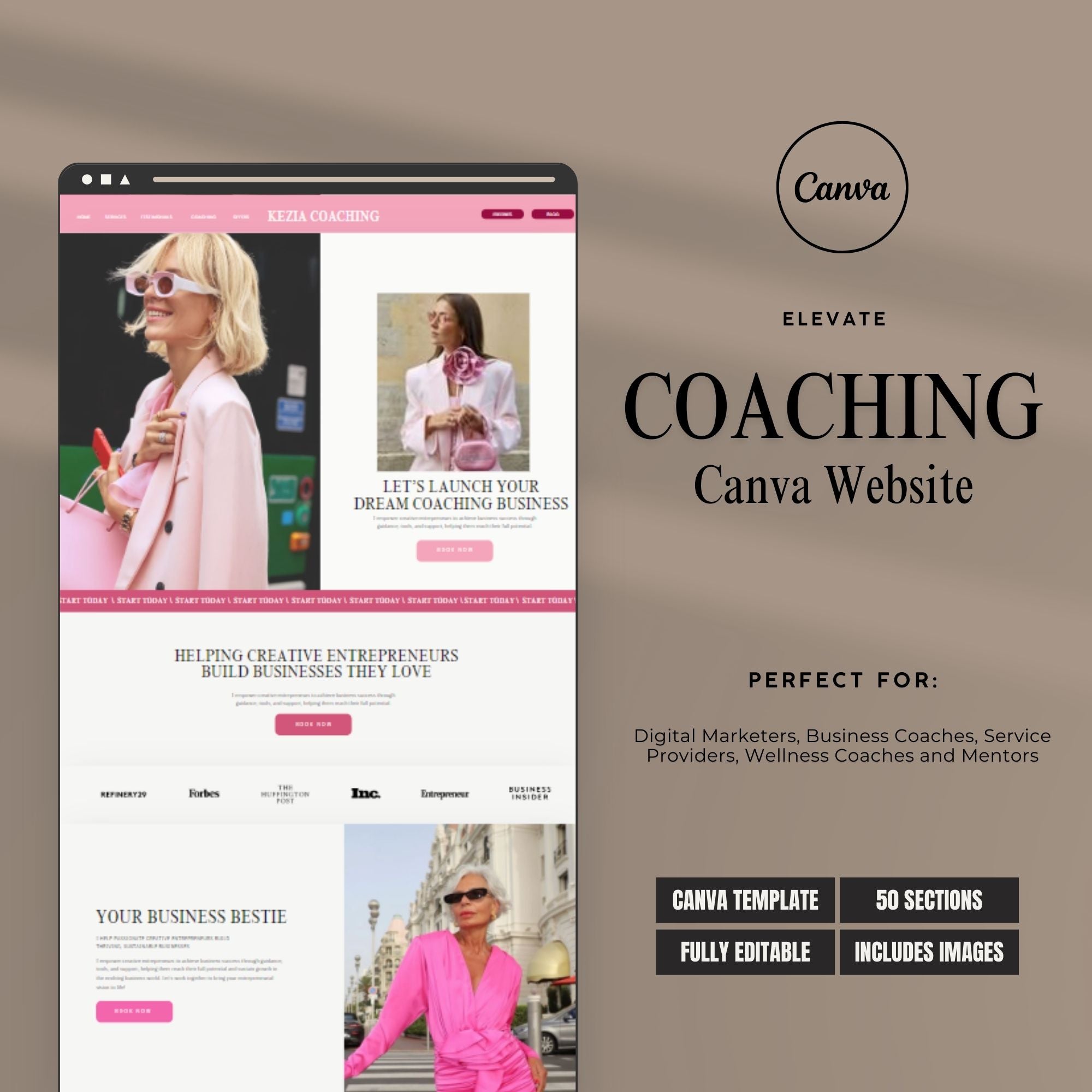 Sales Page Template – Editable Coaching & Course Landing Page Funnel Design, Pink & Minimalist.