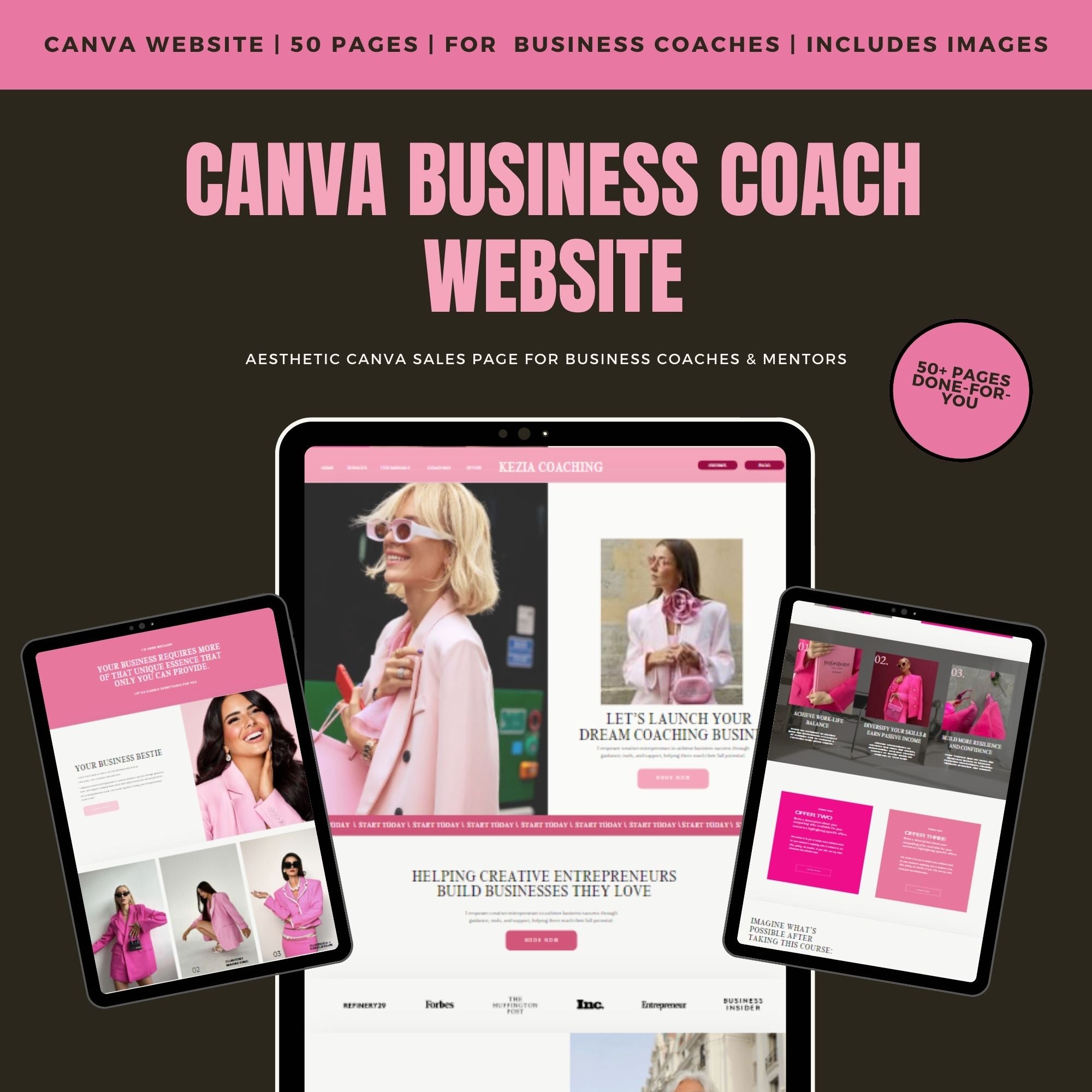Canva Website Template – Coaching Sales Funnel for Course Creators, Landing Page, Pink Website Template.