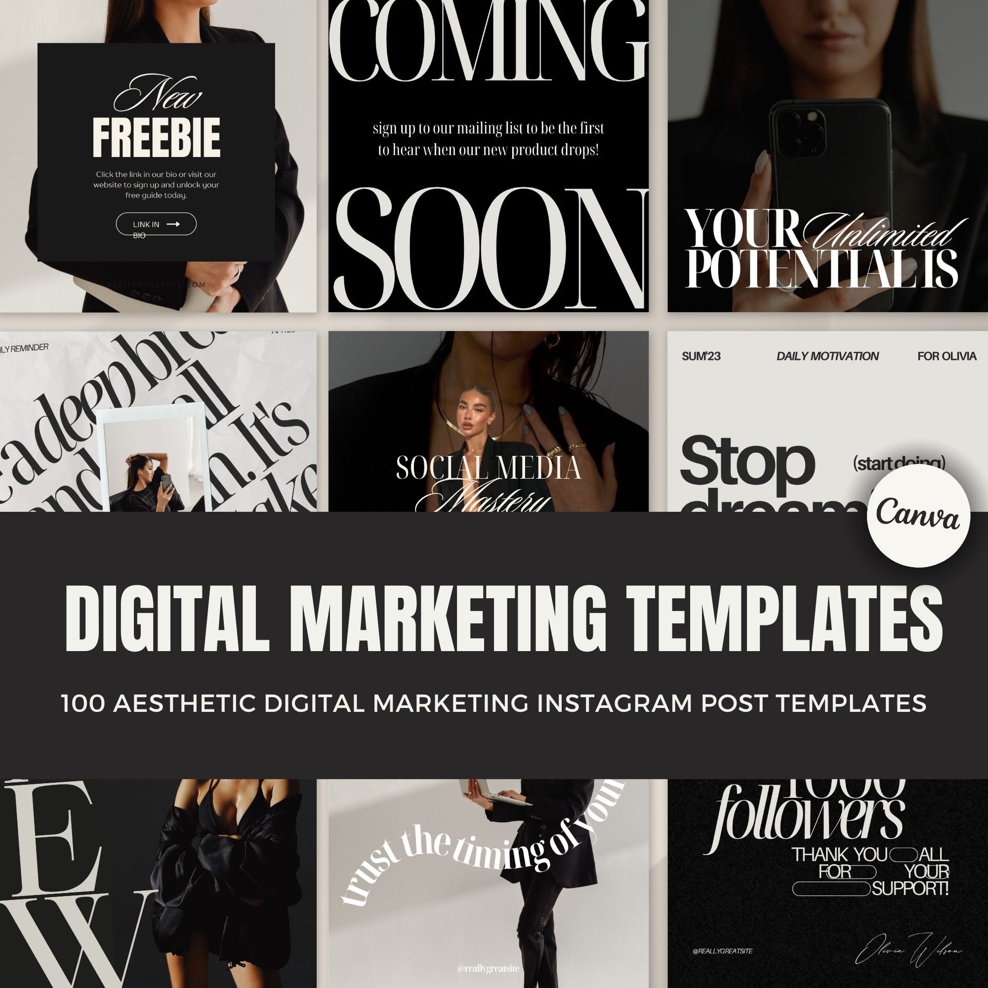 Aesthetic Social Media Templates – Instagram Post Templates for Digital Marketing with Editable Canva Designs and Master Resell Rights.