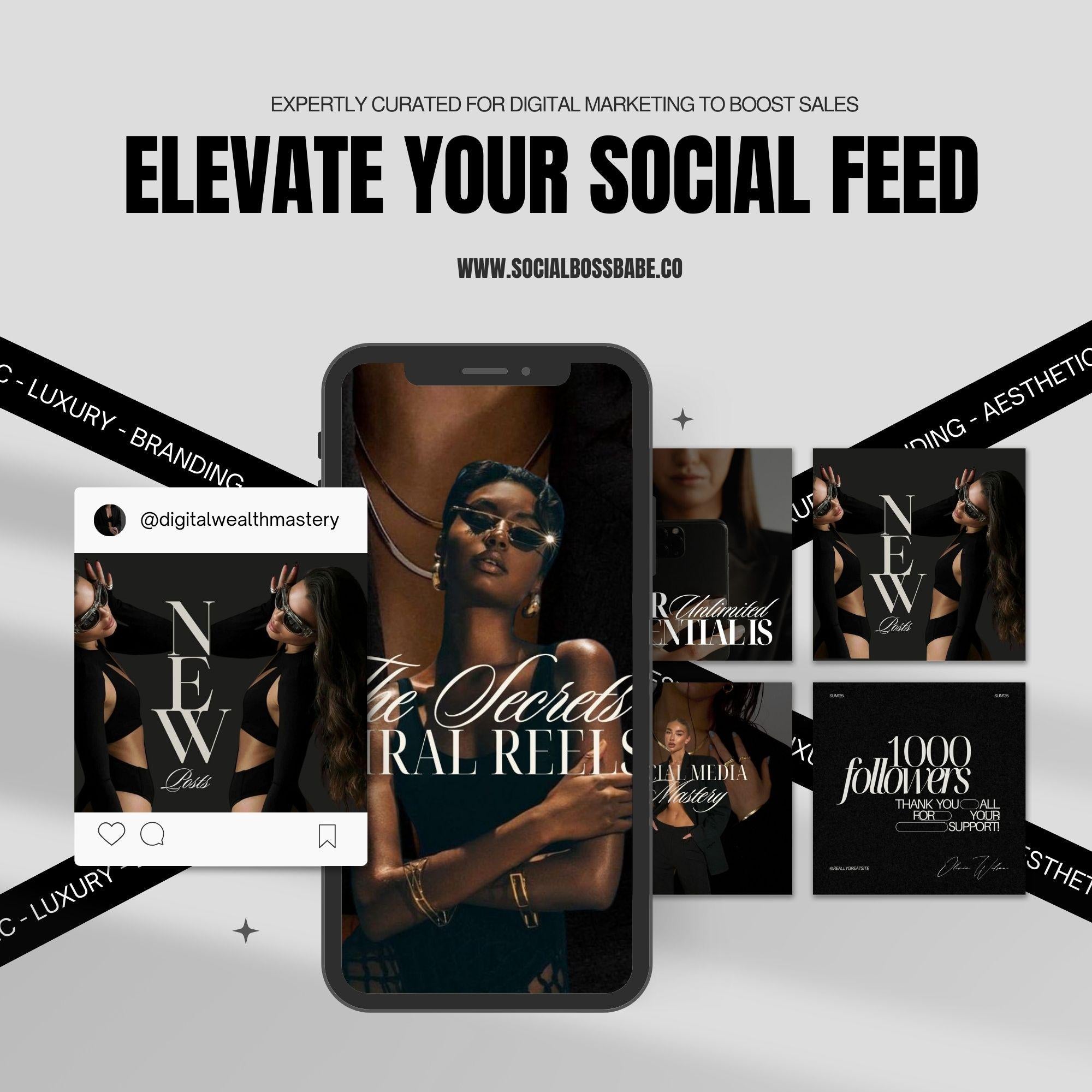 100 Aesthetic Digital Marketing Instagram Post Templates – Editable Canva Social Media Templates with Master Resell Rights.