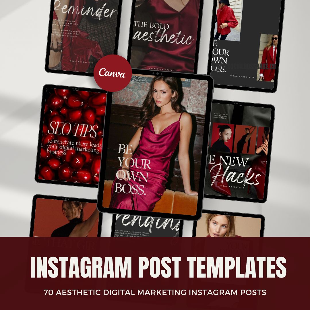 Social Media Templates for Digital Marketing – Red Aesthetic Canva Instagram Post Templates.