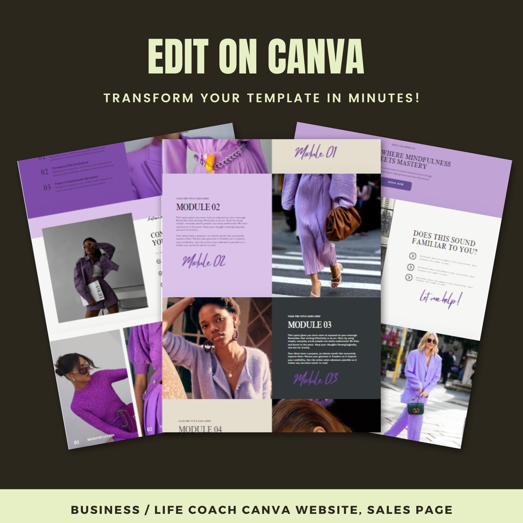 Life Coach Website Template for Canva – Coaching Business Landing Page & One-Page Website Template.