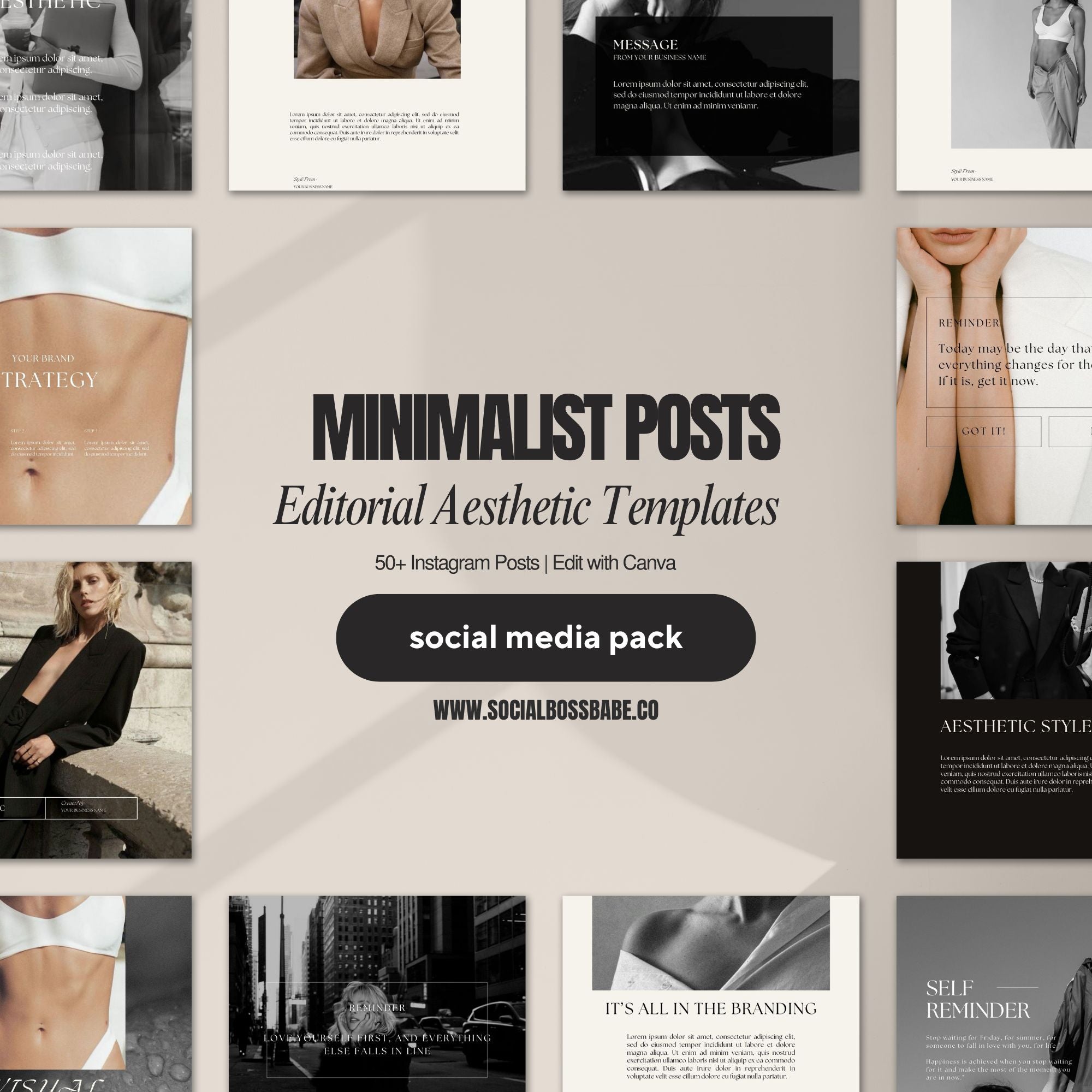 50 Editable Instagram Post Templates – Luxury Canva Designs for Social Media Branding & Digital Marketing.