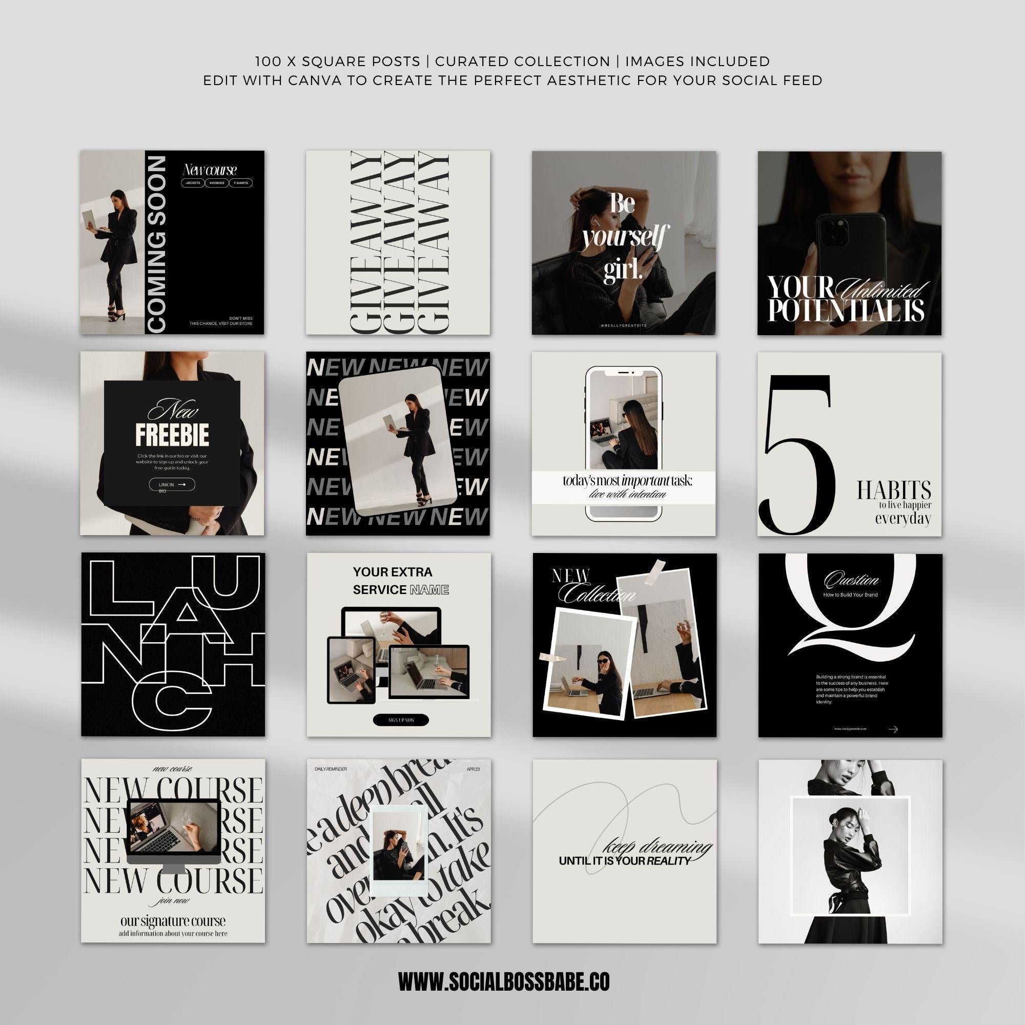 100 Aesthetic Digital Marketing Instagram Post Templates – Editable Canva Social Media Templates with Master Resell Rights.