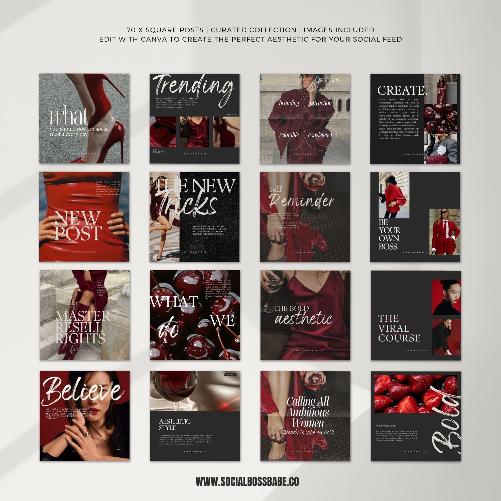 Social Media Templates for Digital Marketing – Red Aesthetic Canva Instagram Post Templates.