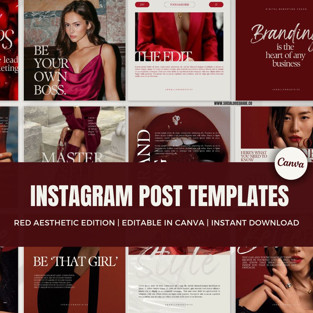 Faceless Digital Marketing Products - Red Instagram Templates and Canva Social Media Templates for Business Coaches.