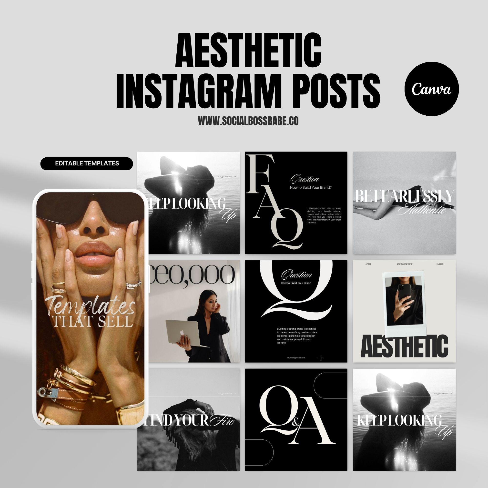 100 Aesthetic Digital Marketing Instagram Post Templates – Editable Canva Social Media Templates with Master Resell Rights.