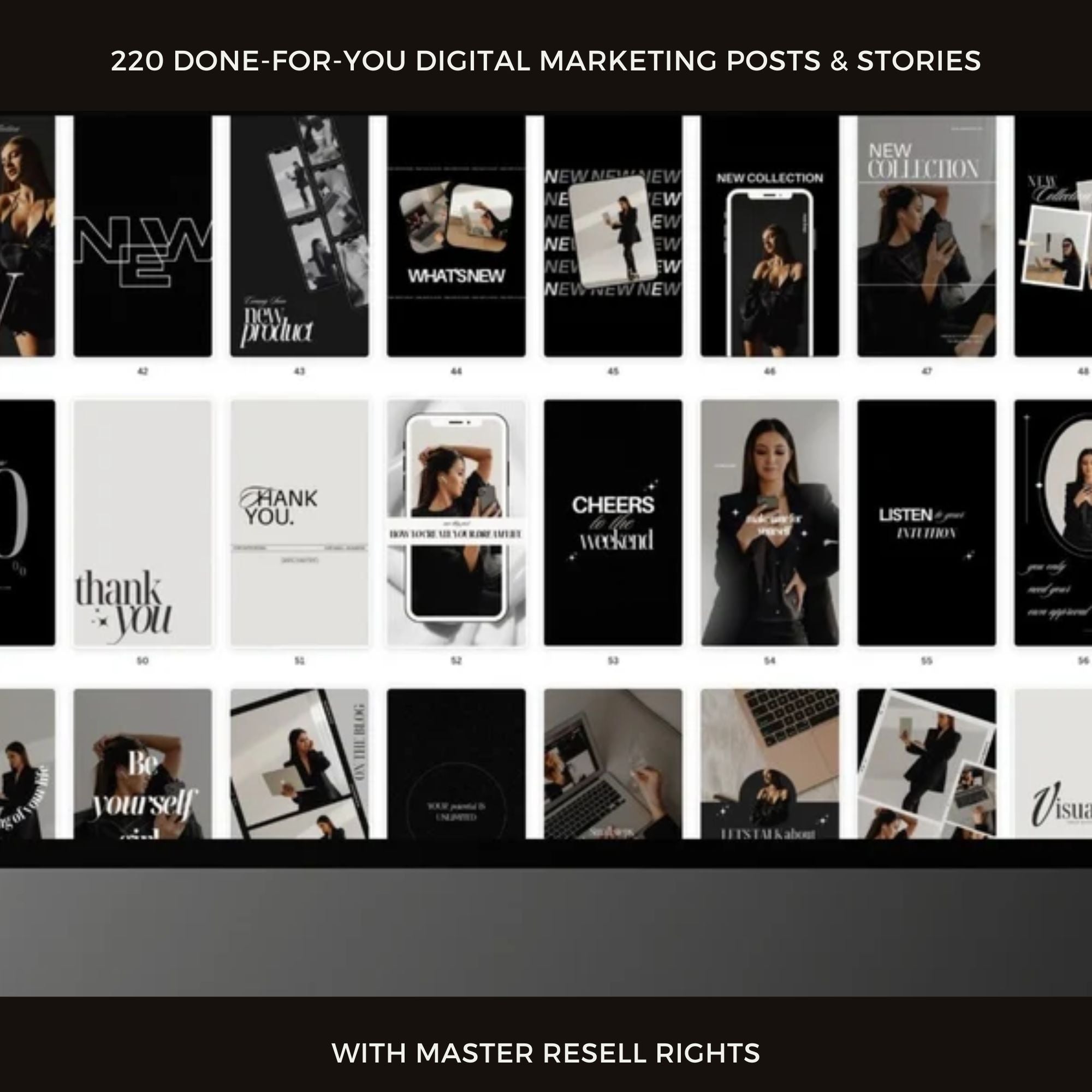 200 Instagram Post and Story Templates for Digital Marketing – Aesthetic Social Media Templates with MRR & PLR for Branding and Engagement.