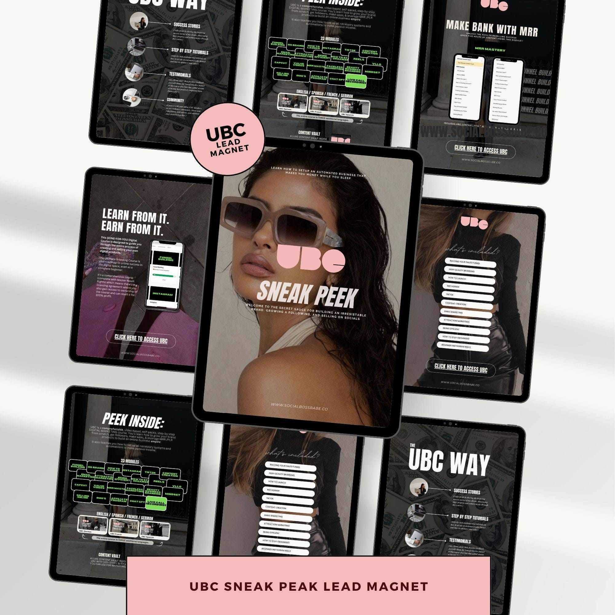 UBC Lead Magnet: Digital Marketing Guide with MRR & PLR – Aesthetic Pink Edition | Ultimate Branding Course Sneak Peek | 24-Page Done-For-You eBook.