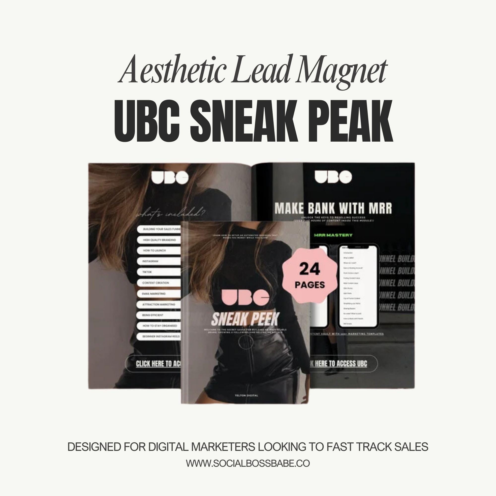 UBC Lead Magnet: Digital Marketing Guide with MRR & PLR – Aesthetic Pink Edition | Ultimate Branding Course Sneak Peek | 24-Page Done-For-You eBook.