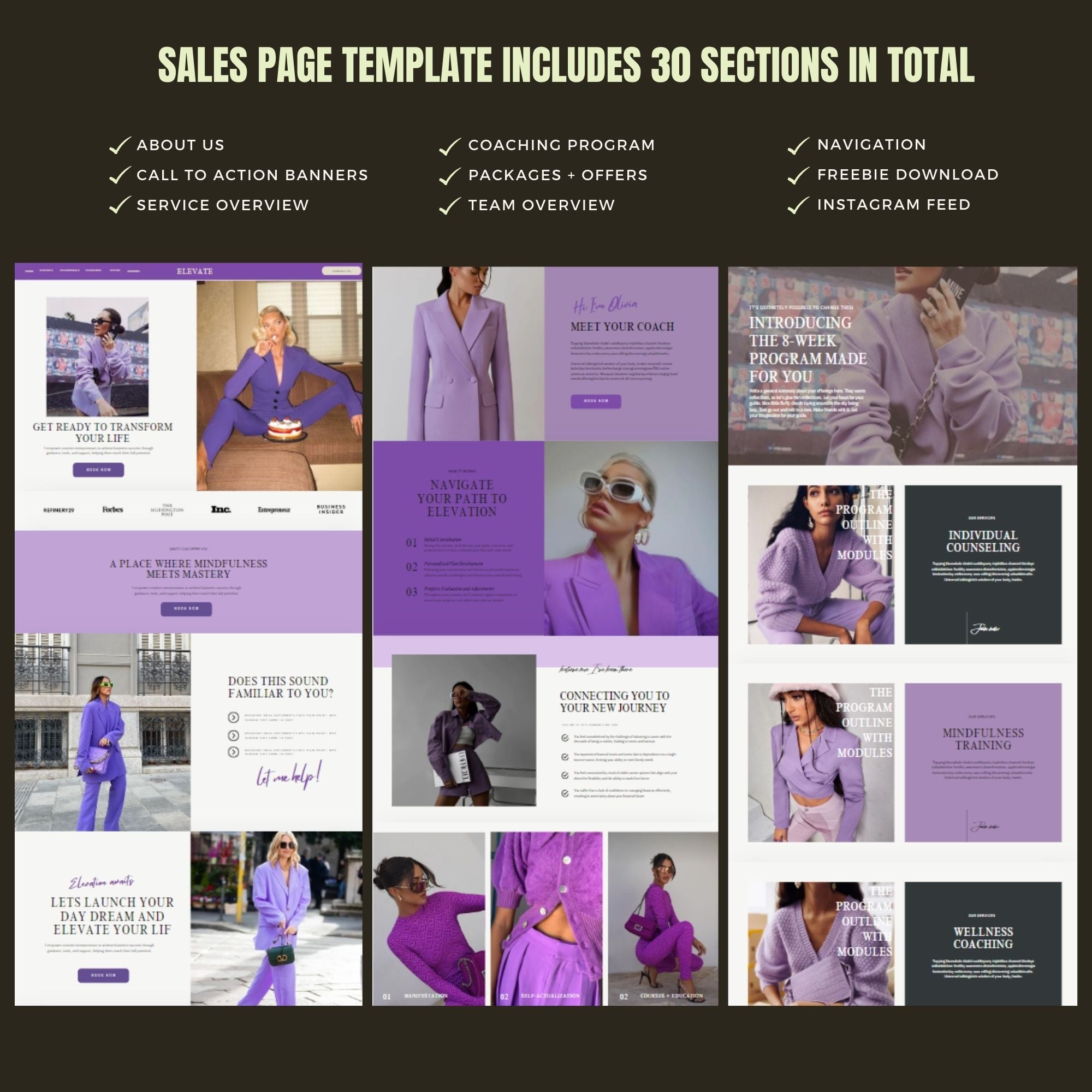 Life Coach Website Template for Canva – Coaching Business Landing Page & One-Page Website Template.