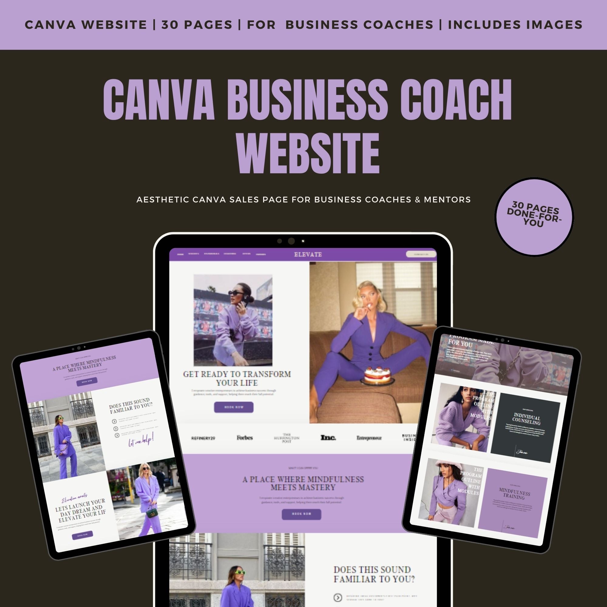 Life Coach Website Template for Canva – Coaching Business Landing Page & One-Page Website Template.
