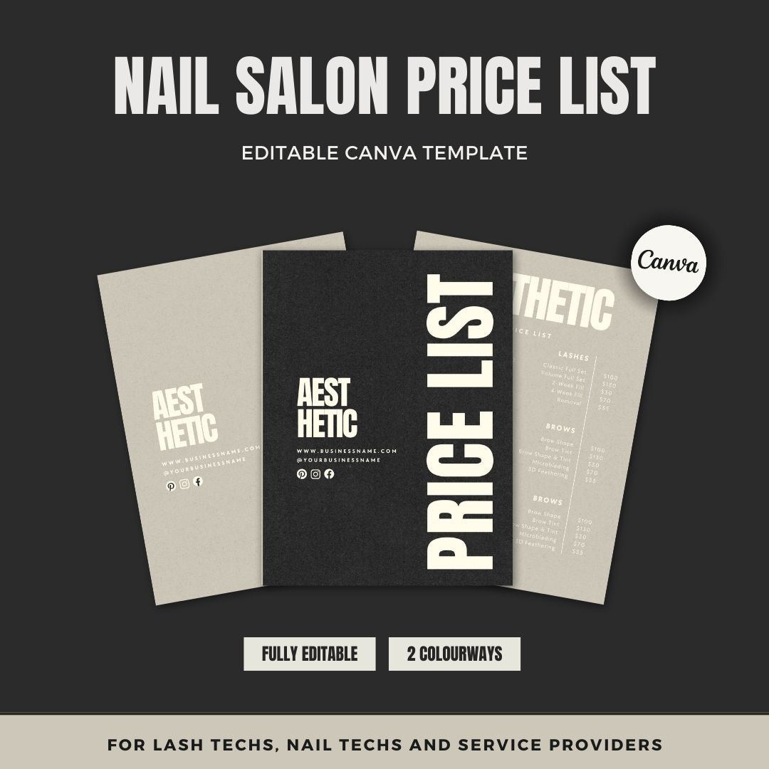 Price List Template for Nail Salons – Editable and Printable Blank Price List for Hair and Salon Services.
