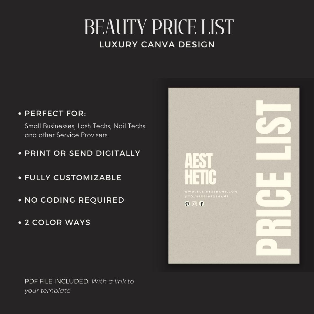 Nail Salon Price List Template – Editable and Printable Hair Salon and Nail Price List Template for Services.