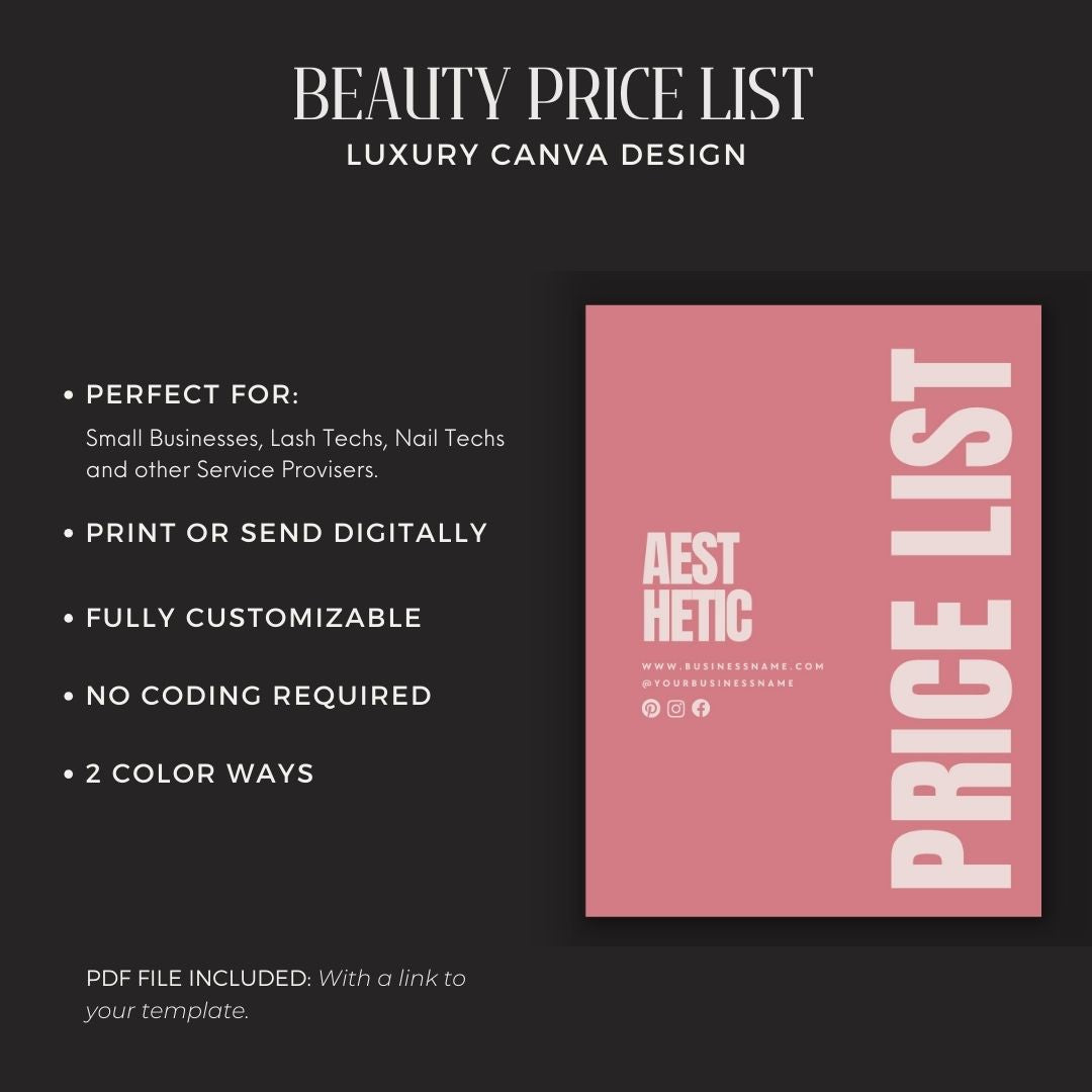 Editable Price List Template for Nail Salons – Salon Price List Template with Printable Blank Designs.