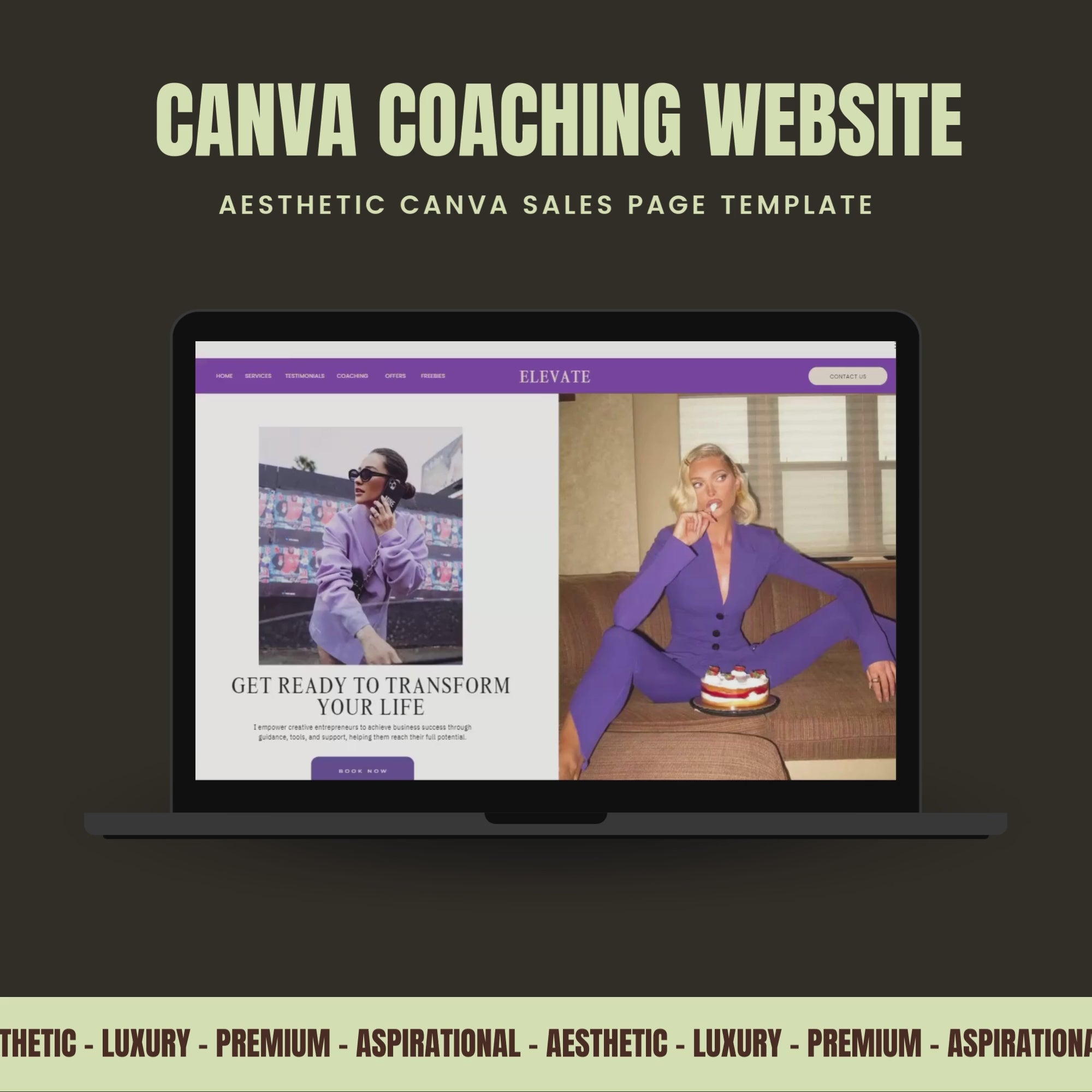 Life Coach Website Template for Canva – Coaching Business Landing Page & One-Page Website Template.