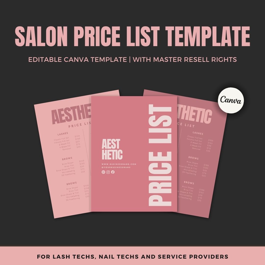 Editable Price List Template for Nail Salons – Salon Price List Template with Printable Blank Designs.