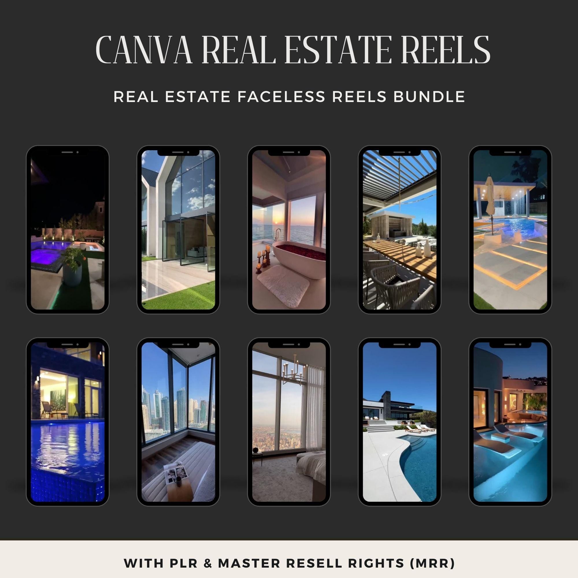 Real Estate Reels Canva Template with MRR & PLR – Luxury Faceless Reels Bundle.