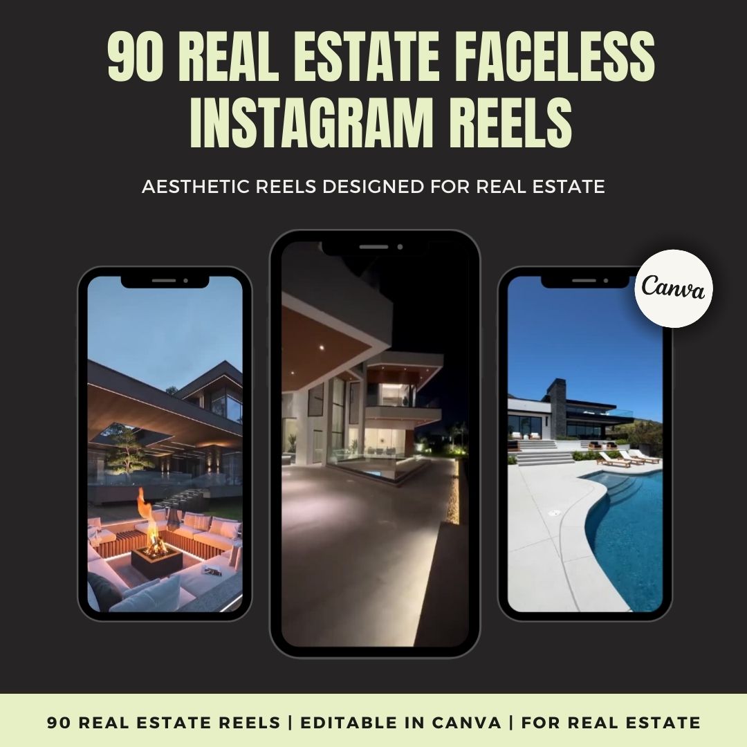 Real Estate Reels Canva Template with MRR & PLR – Luxury Faceless Reels Bundle.