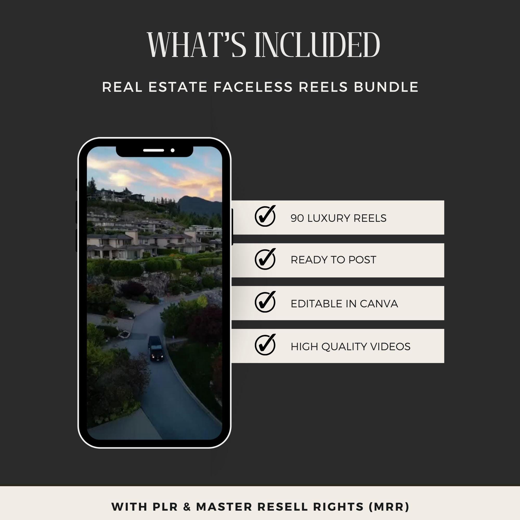 Real Estate Reels Canva Template with MRR & PLR – Luxury Faceless Reels Bundle.