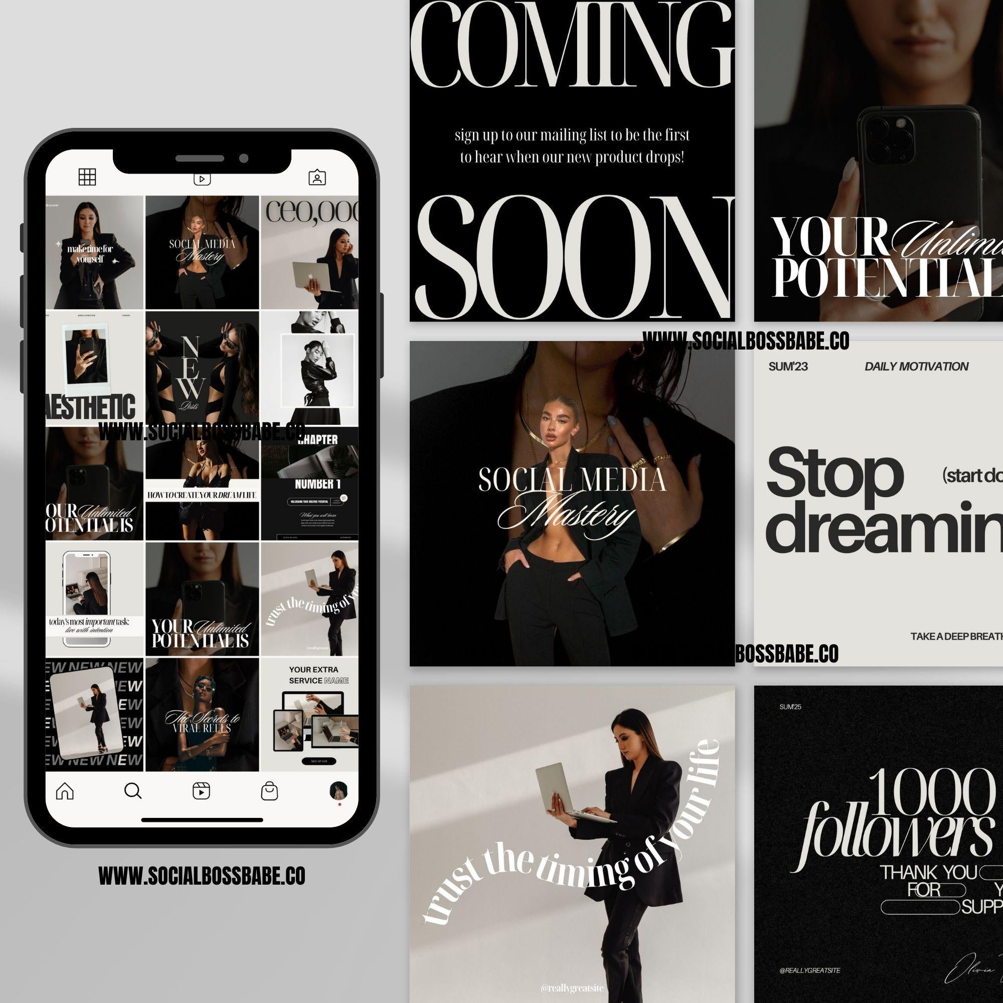 100 Aesthetic Digital Marketing Instagram Post Templates – Editable Canva Social Media Templates with Master Resell Rights.