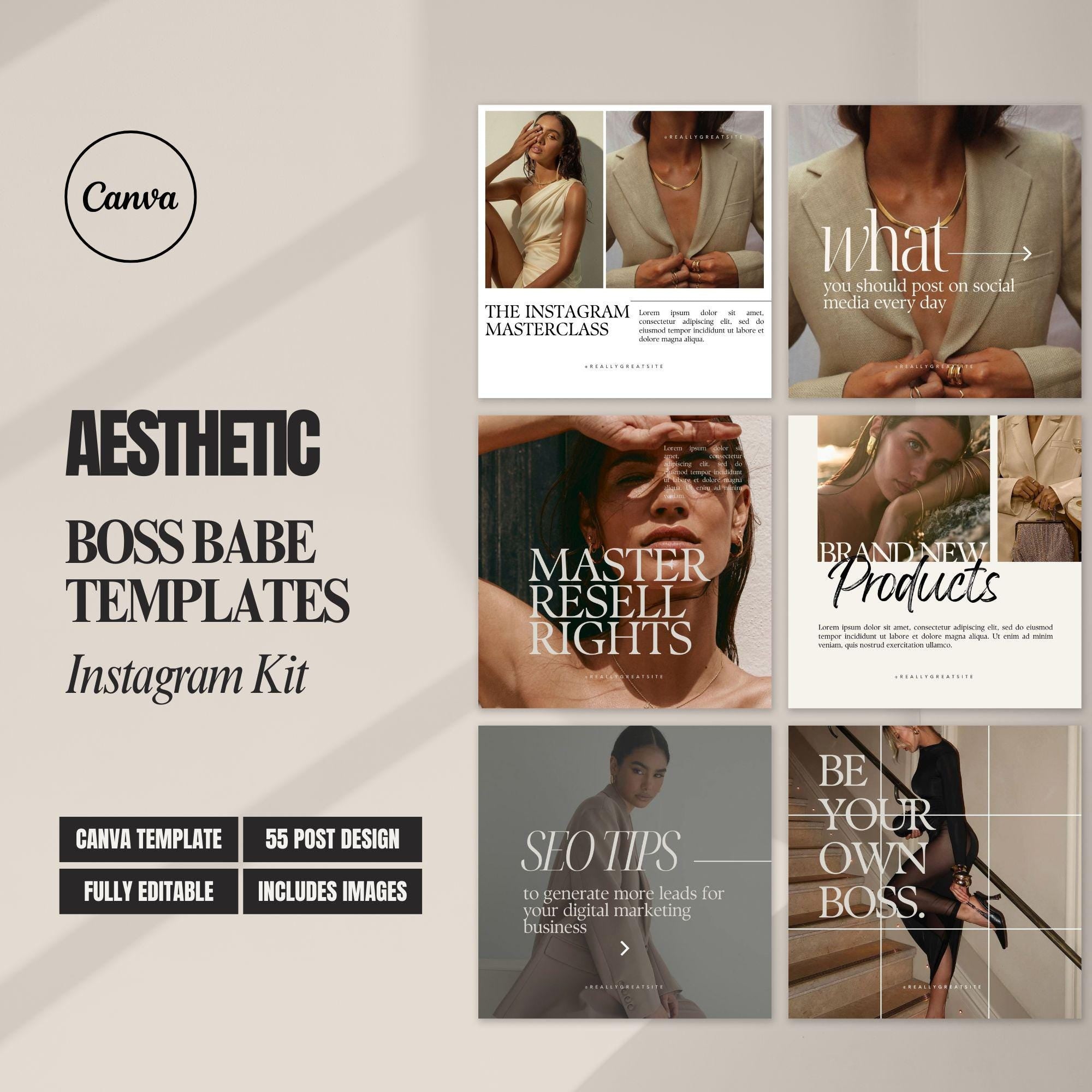 Social Media Templates for Business – Coach Instagram Templates, Small Business Designs & Aesthetic Faceless Marketing for Digital Branding.