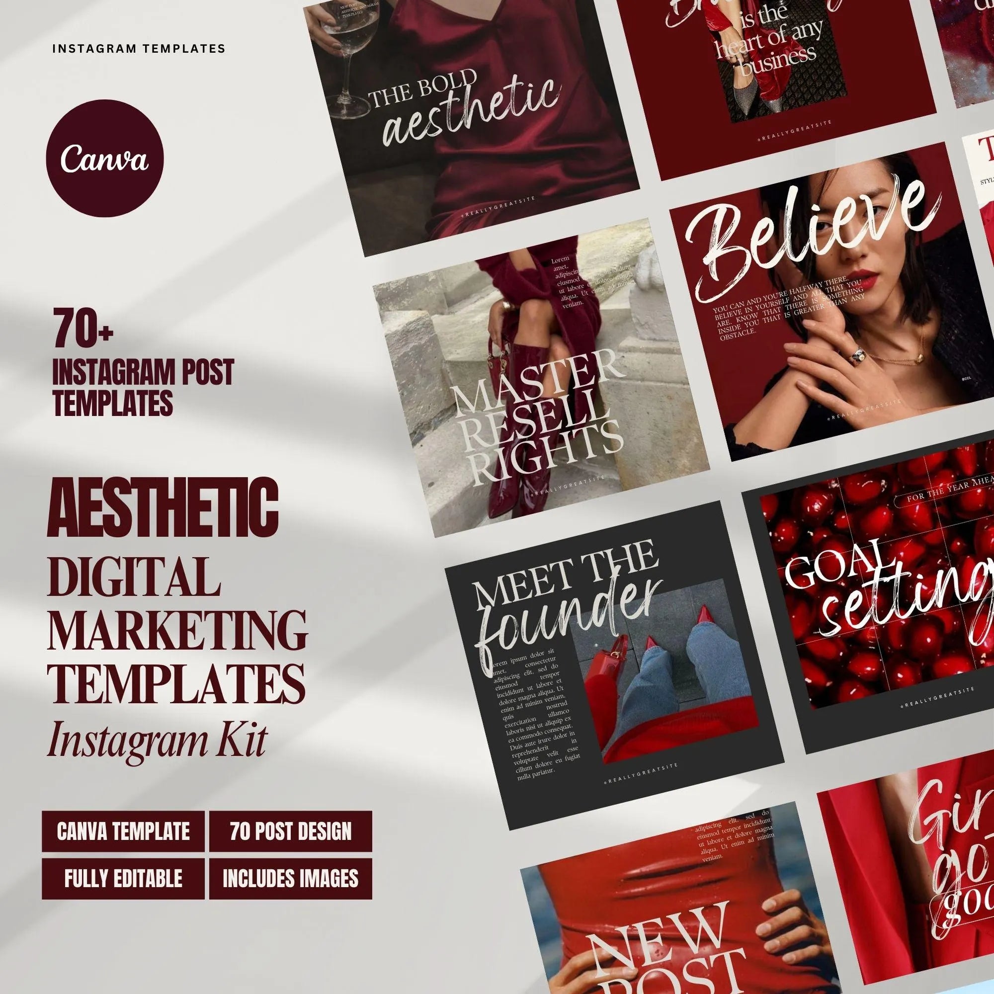 Red aesthetic Canva Instagram post templates for social media and digital marketing, ideal for branding and engagement.