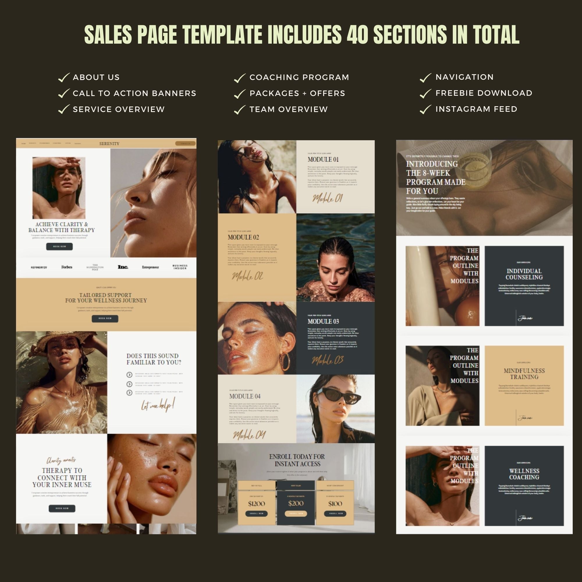 Therapist Website Template – Coaching Business Landing Page and One-Page Website Design.